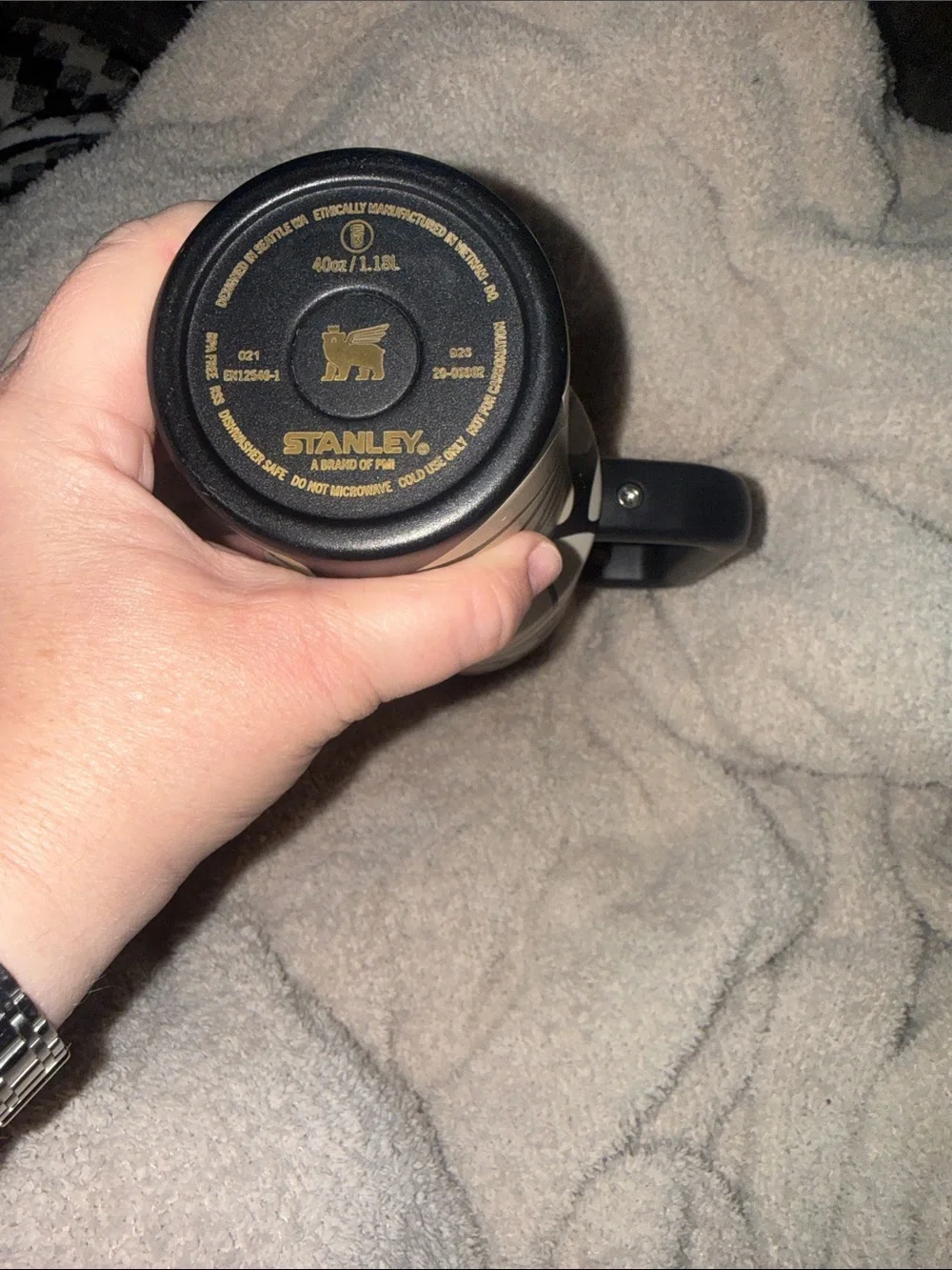 Stanley Black & Cream Floral Travel Mug with Gold Accent - Picture 5 of 8
